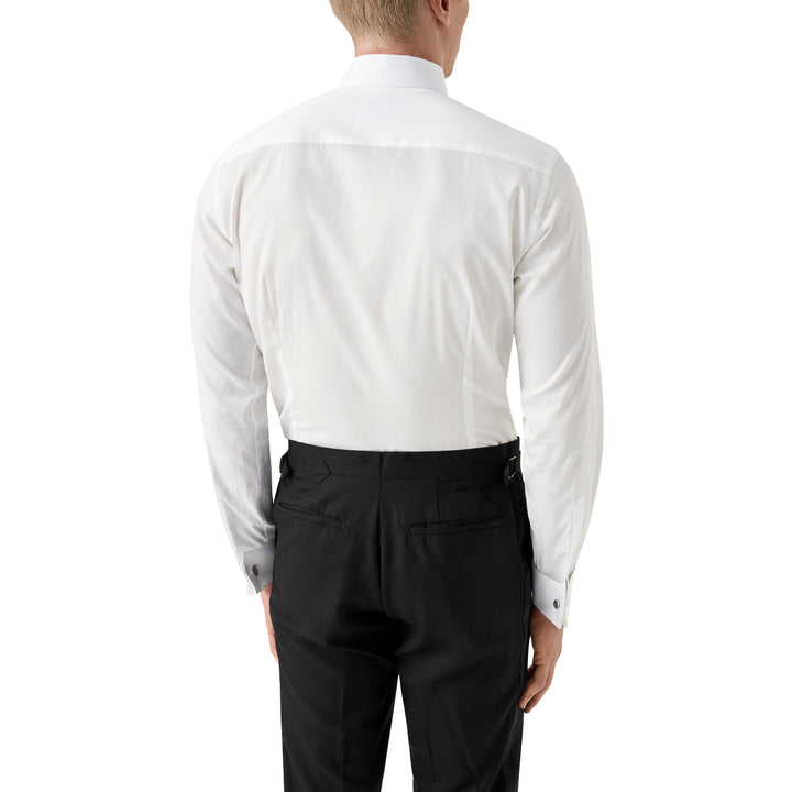 White Semi-Solid Piqué Cotton Fly-Front Slim Fit Tuxedo Shirt - ETON