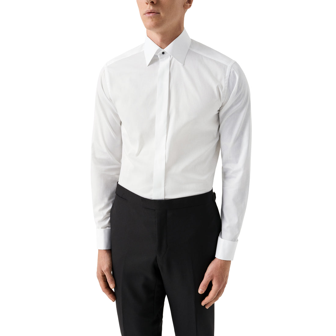 White Semi-Solid Piqué Cotton Fly-Front Slim Fit Tuxedo Shirt - ETON