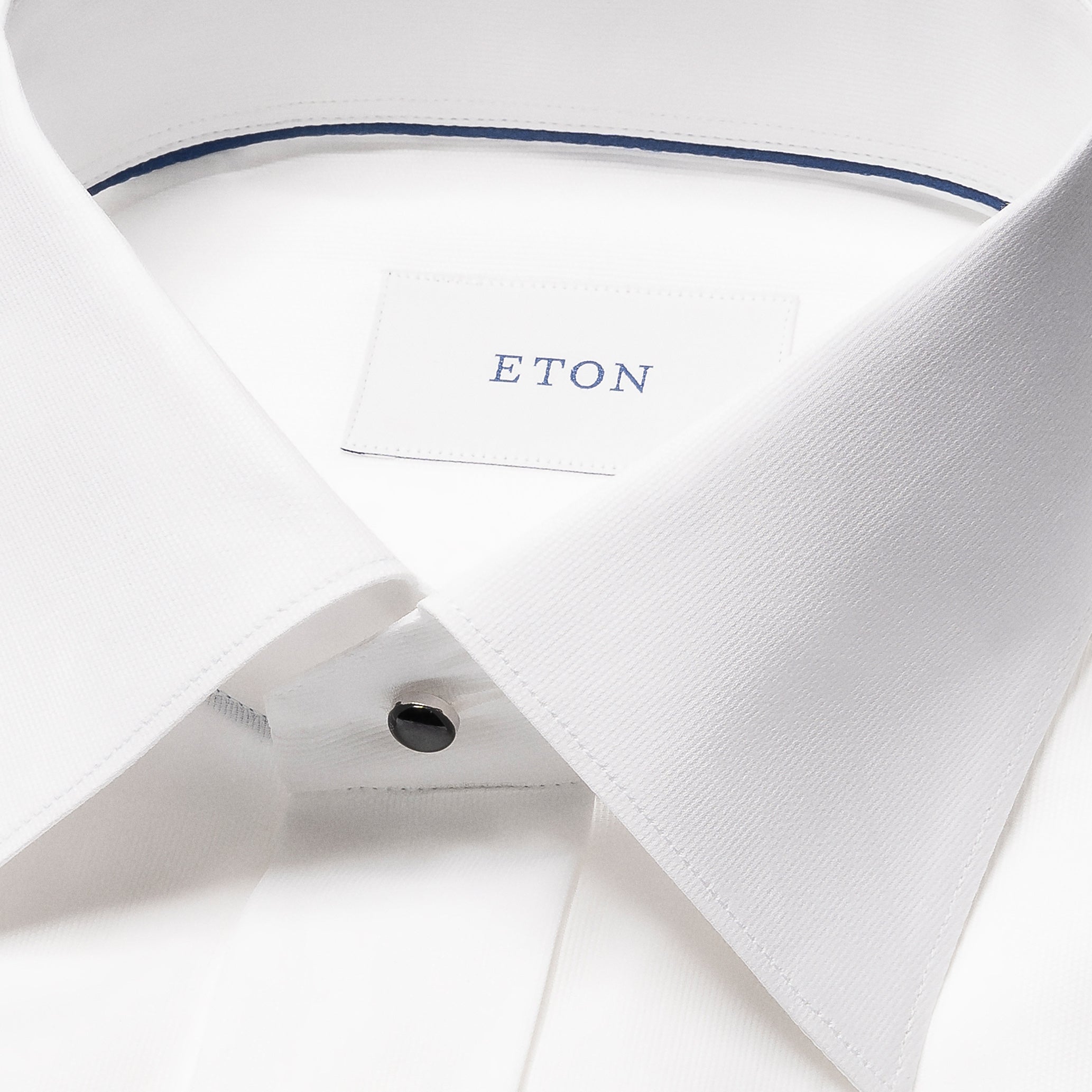 White Semi-Solid Piqué Cotton Fly-Front Slim Fit Tuxedo Shirt - ETON