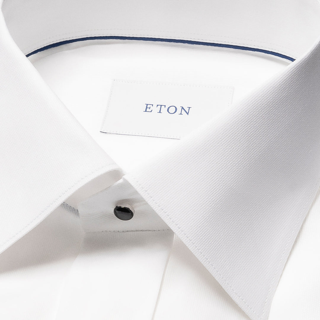 White Semi-Solid Piqué Cotton Fly-Front Slim Fit Tuxedo Shirt - ETON