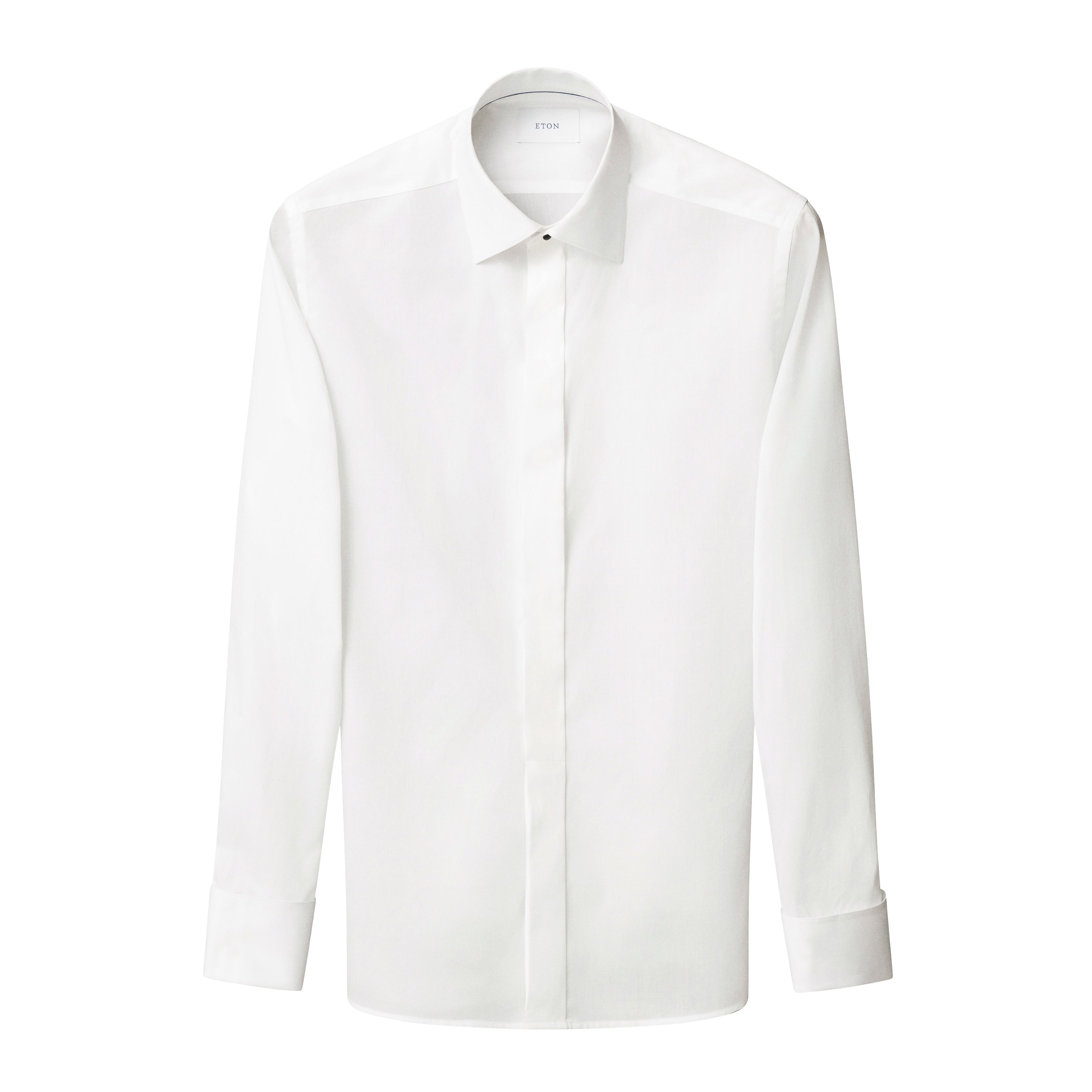 White Semi-Solid Piqué Cotton Fly-Front Slim Fit Tuxedo Shirt - ETON
