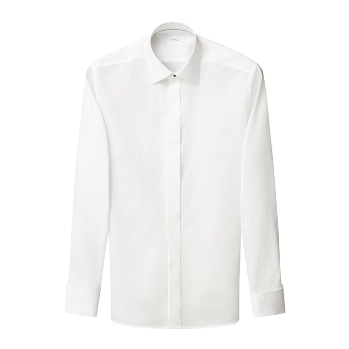 White Semi-Solid Piqué Cotton Fly-Front Slim Fit Tuxedo Shirt - ETON