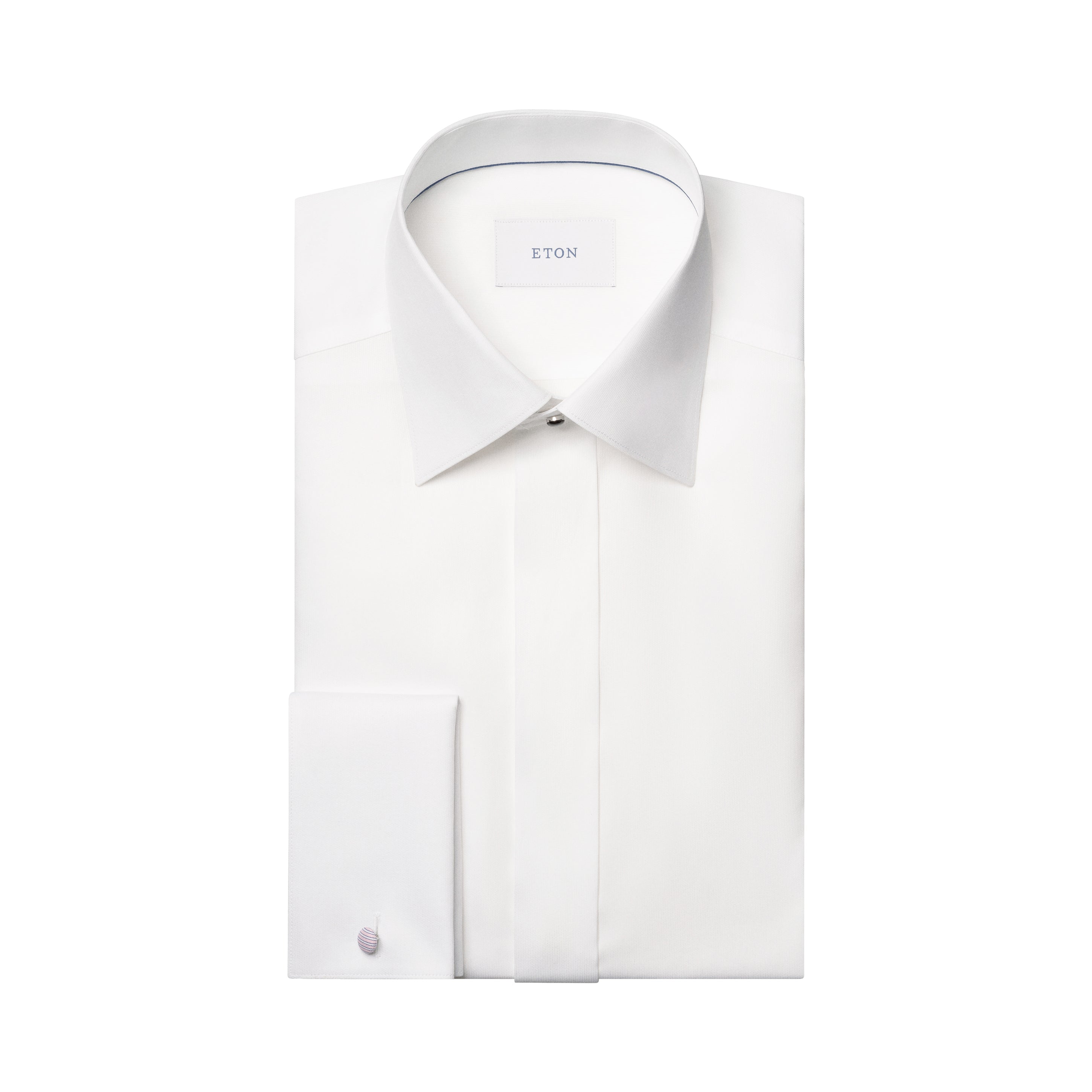 White Semi-Solid Piqué Cotton Fly-Front Slim Fit Tuxedo Shirt - ETON