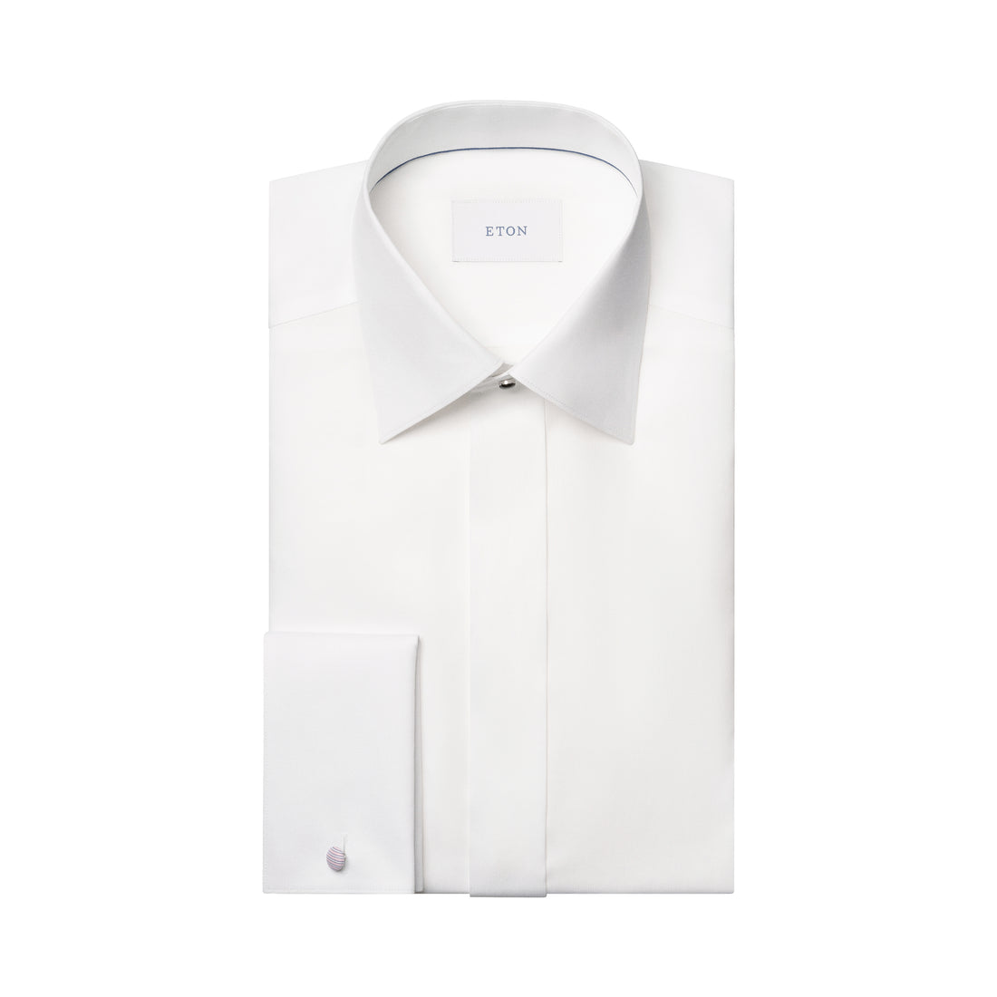 White Semi-Solid Piqué Cotton Fly-Front Slim Fit Tuxedo Shirt - ETON