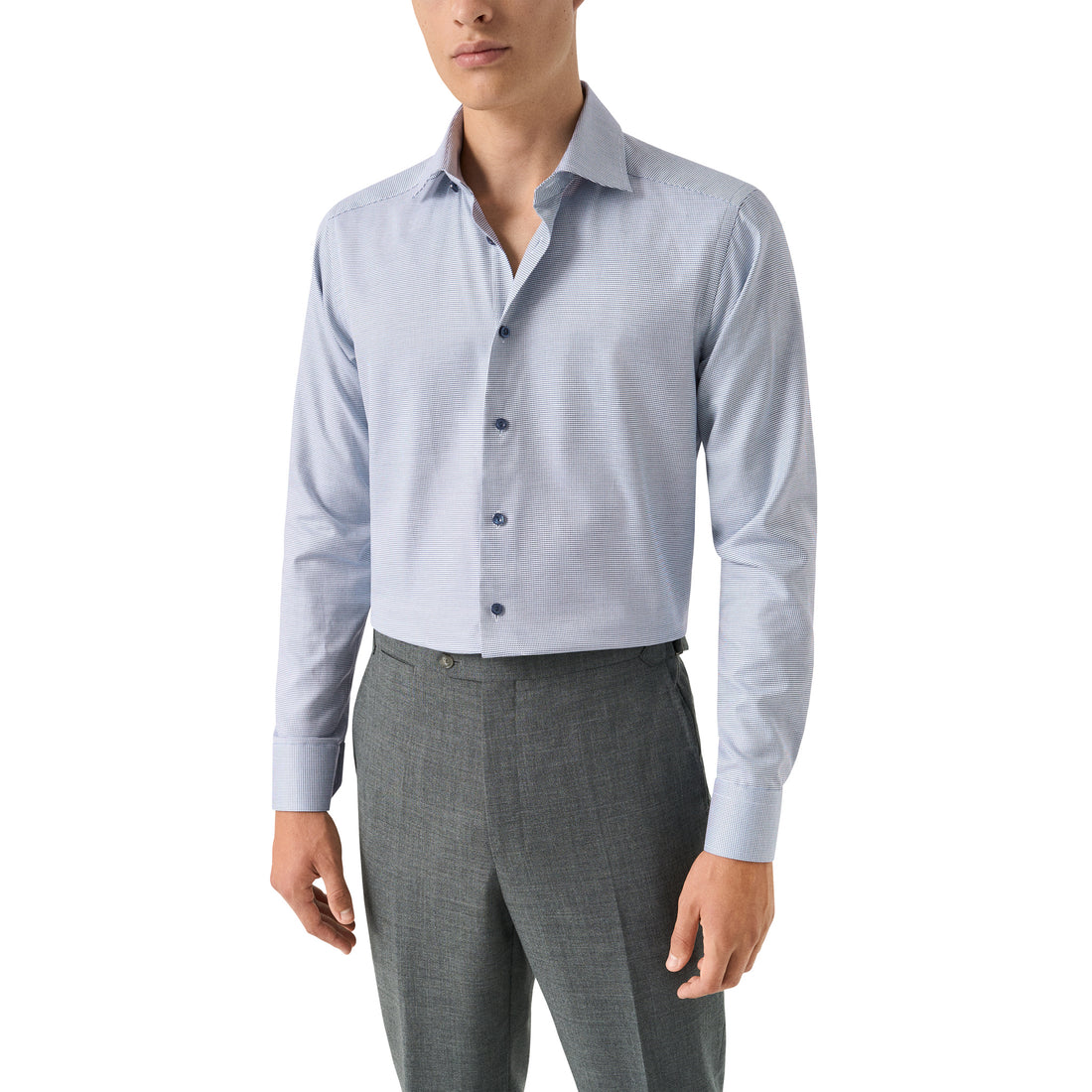 Mid Blue Semi-Solid Twill Slim Fit Shirt - ETON