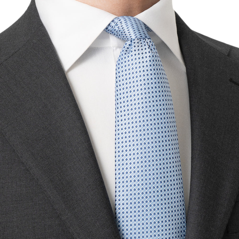 Light Blue Micro Patterned Woven Silk Tie - ETON - Boutique Jacques International