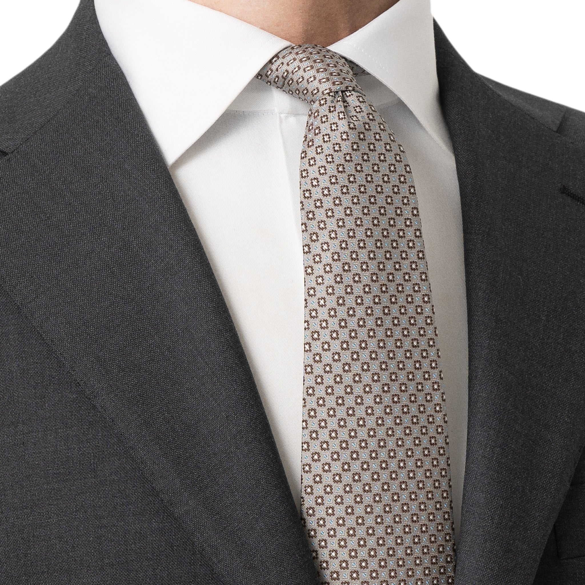 Gray & Brown Micro Floral Woven Silk Tie - ETON - Boutique Jacques International