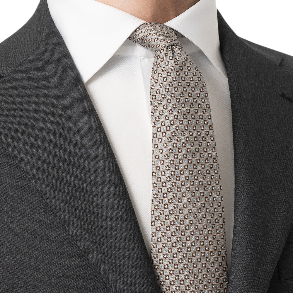 Gray & Brown Micro Floral Woven Silk Tie - ETON - Boutique Jacques International