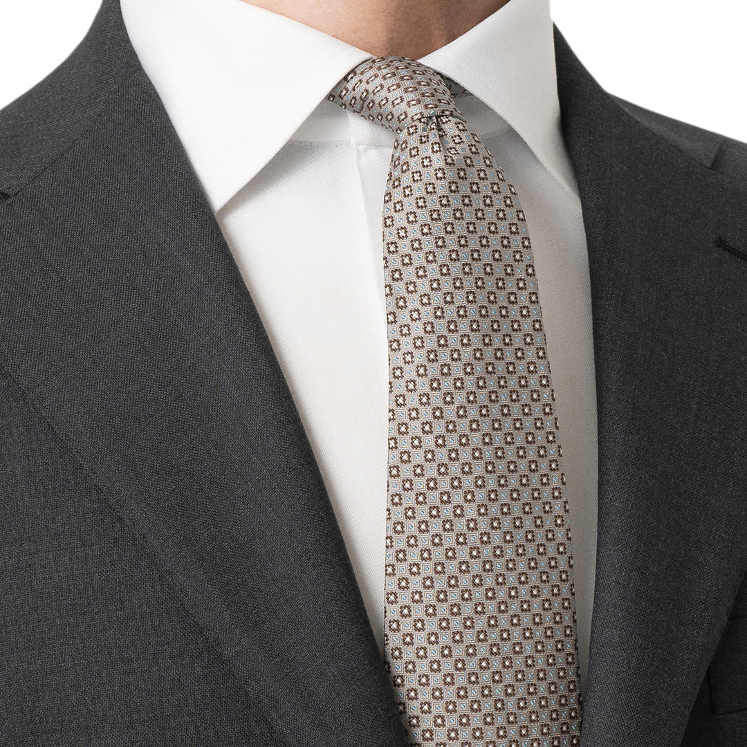 Gray & Brown Micro Floral Woven Silk Tie - ETON - Boutique Jacques International