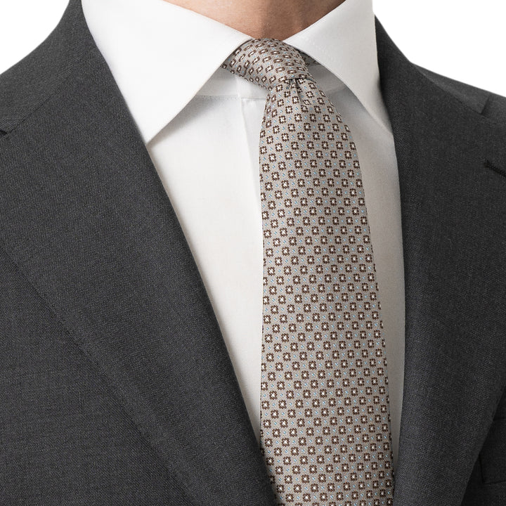 Gray & Brown Micro Floral Woven Silk Tie - ETON - Boutique Jacques International