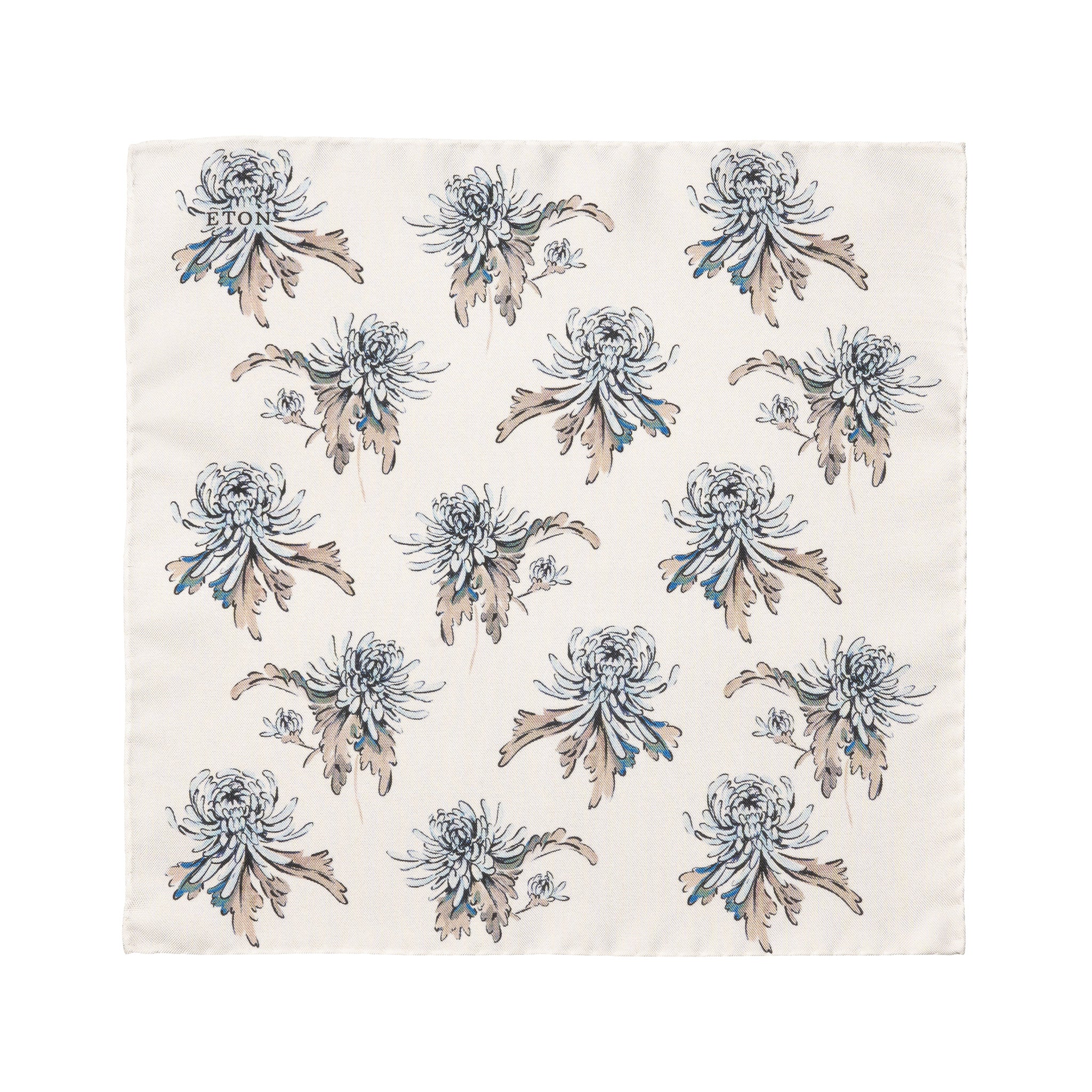 White Flower Motif Oxford Silk Pocket Square - ETON - Boutique Jacques International