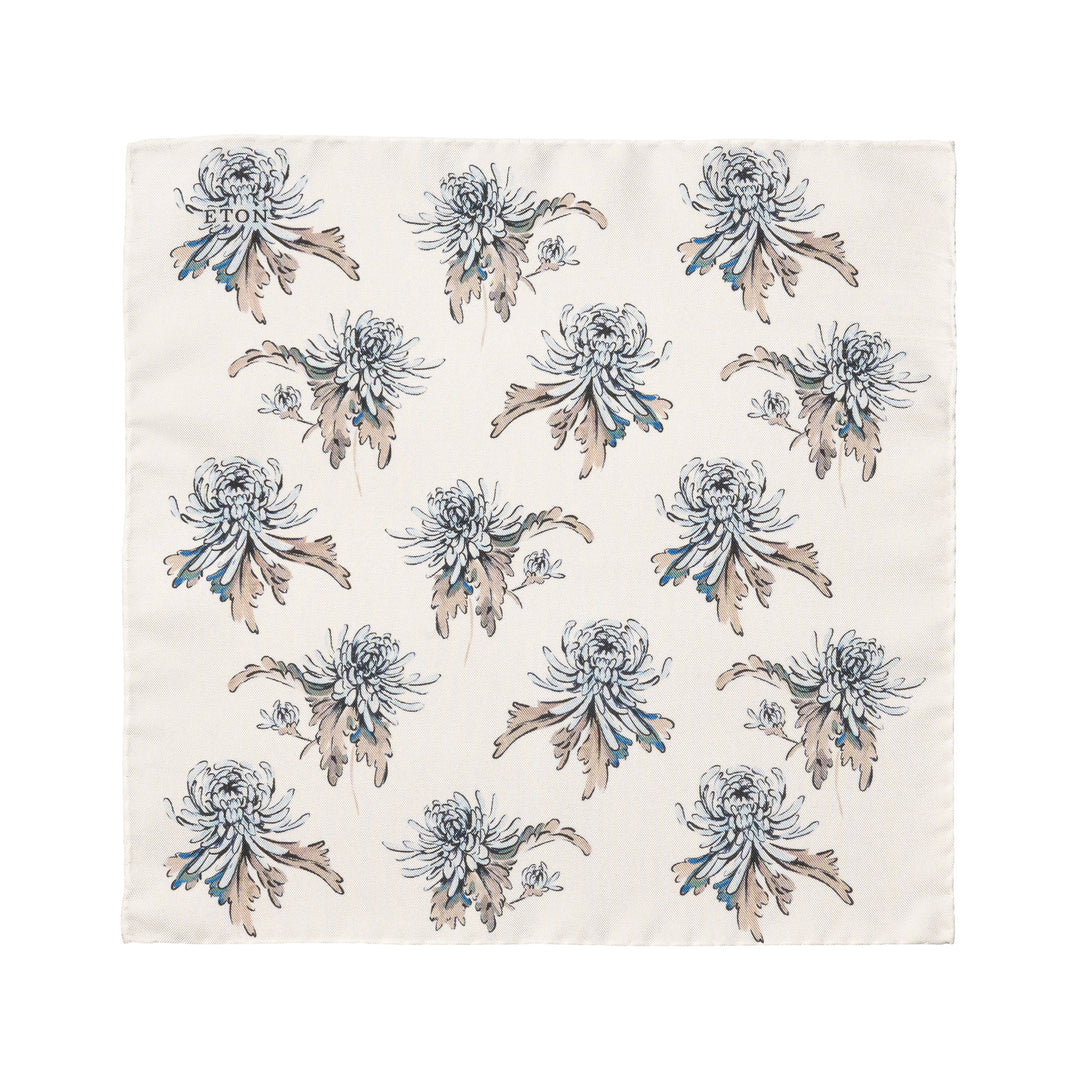 White Flower Motif Oxford Silk Pocket Square - ETON - Boutique Jacques International