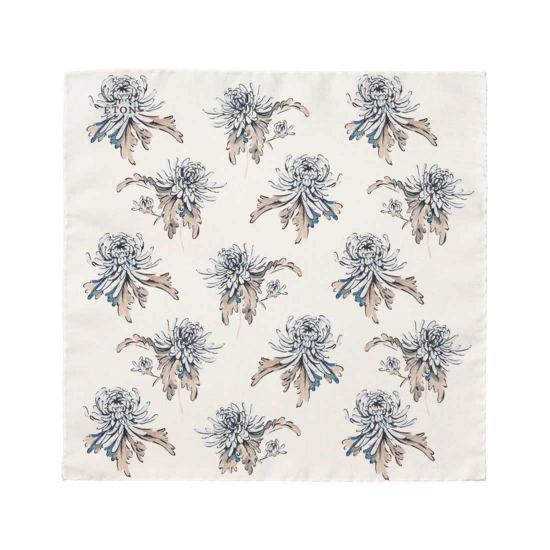 White Flower Motif Oxford Silk Pocket Square - ETON - Boutique Jacques International