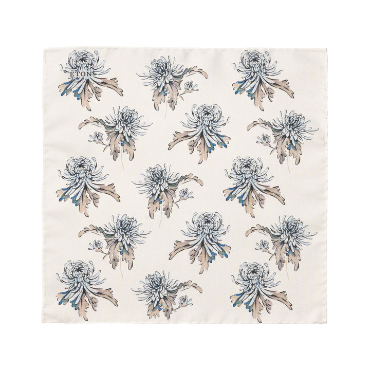 White Flower Motif Oxford Silk Pocket Square - ETON - Boutique Jacques International