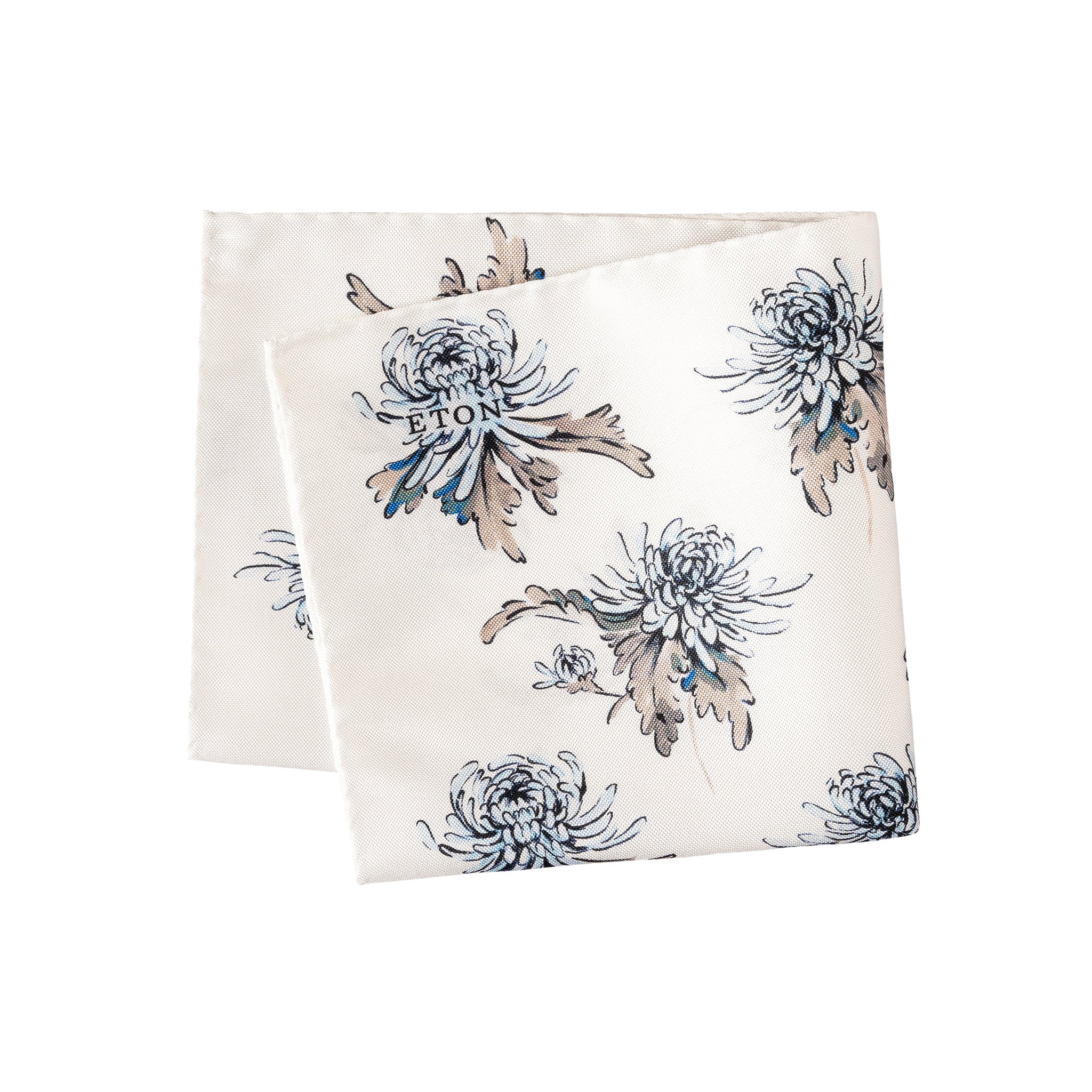 White Flower Motif Oxford Silk Pocket Square - ETON - Boutique Jacques International