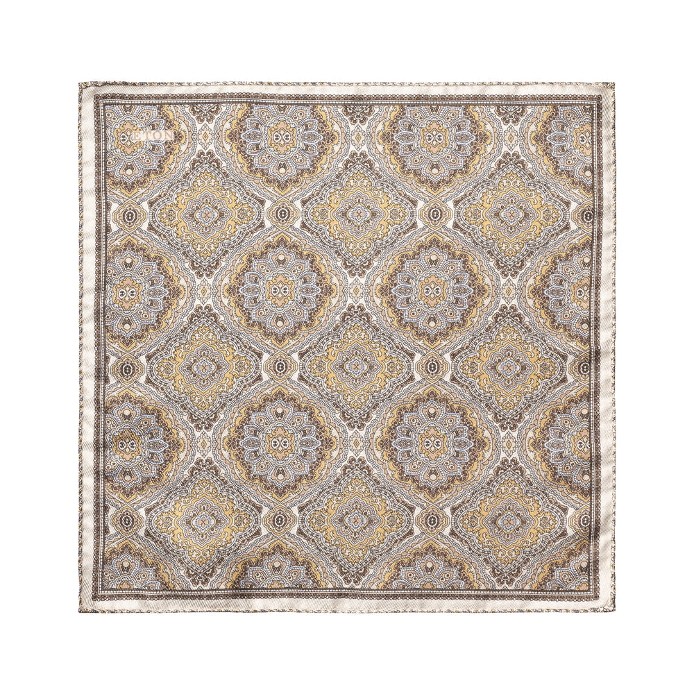 Beige Paisley/Floral Reversible Silk Pocket Square - ETON - Boutique Jacques International