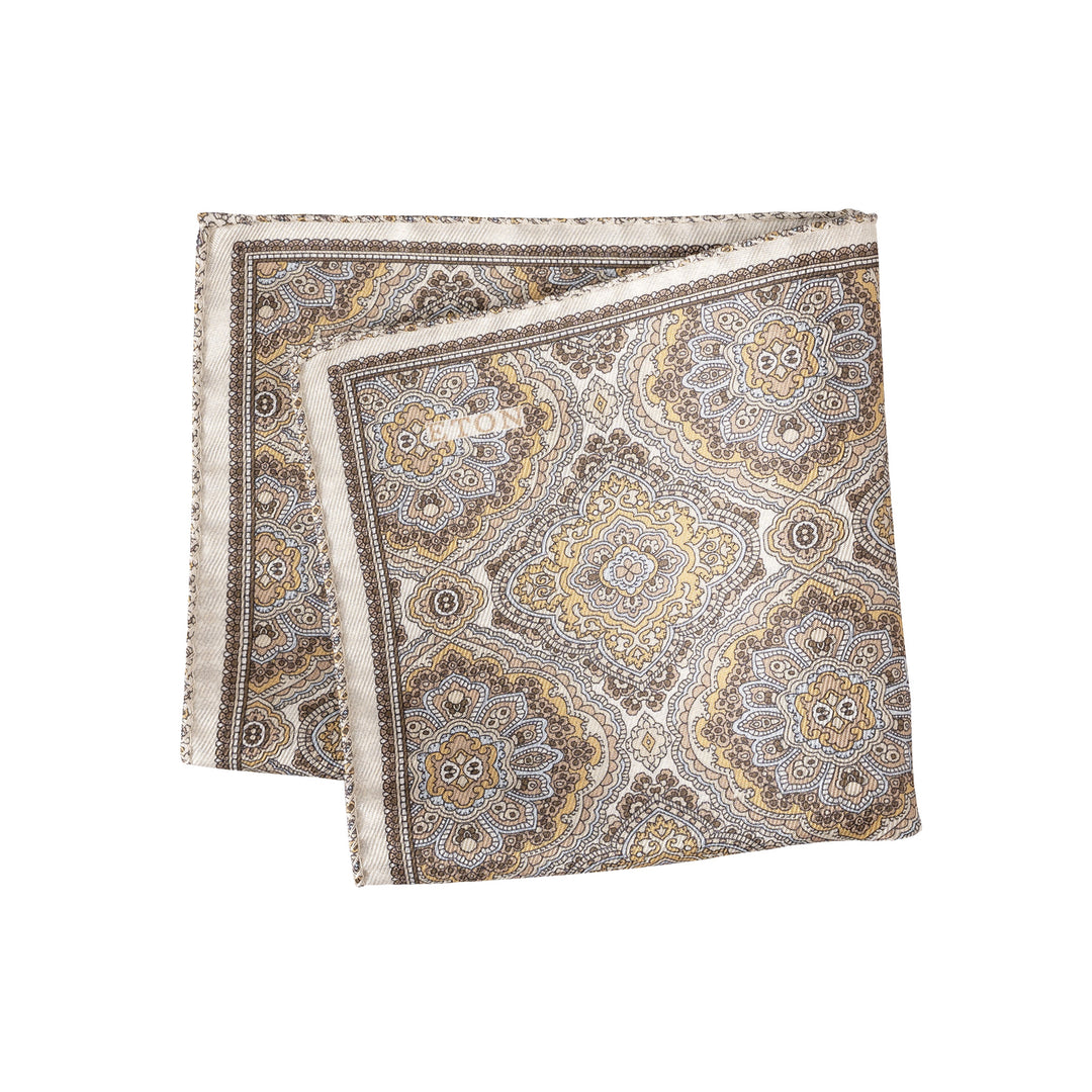 Beige Paisley/Floral Reversible Silk Pocket Square - ETON - Boutique Jacques International