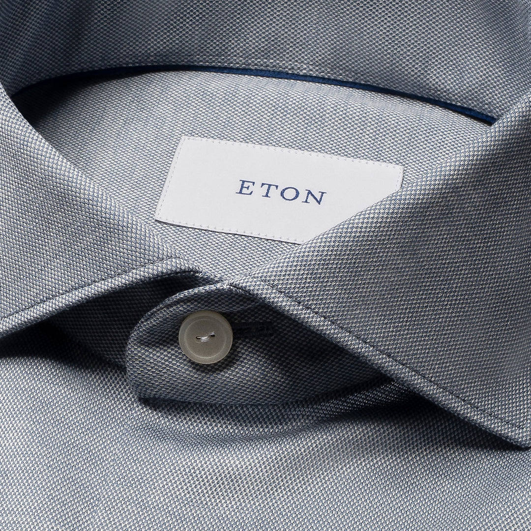 Blue/Gray Filo Di Scozia Knitted Cotton Slim Fit Casual Shirt - ETON