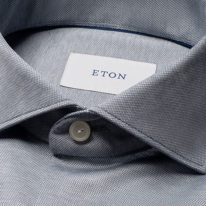 Blue/Gray Filo Di Scozia Knitted Cotton Slim Fit Casual Shirt - ETON