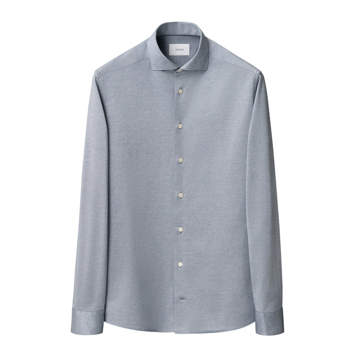 Blue/Gray Filo Di Scozia Knitted Cotton Slim Fit Casual Shirt - ETON