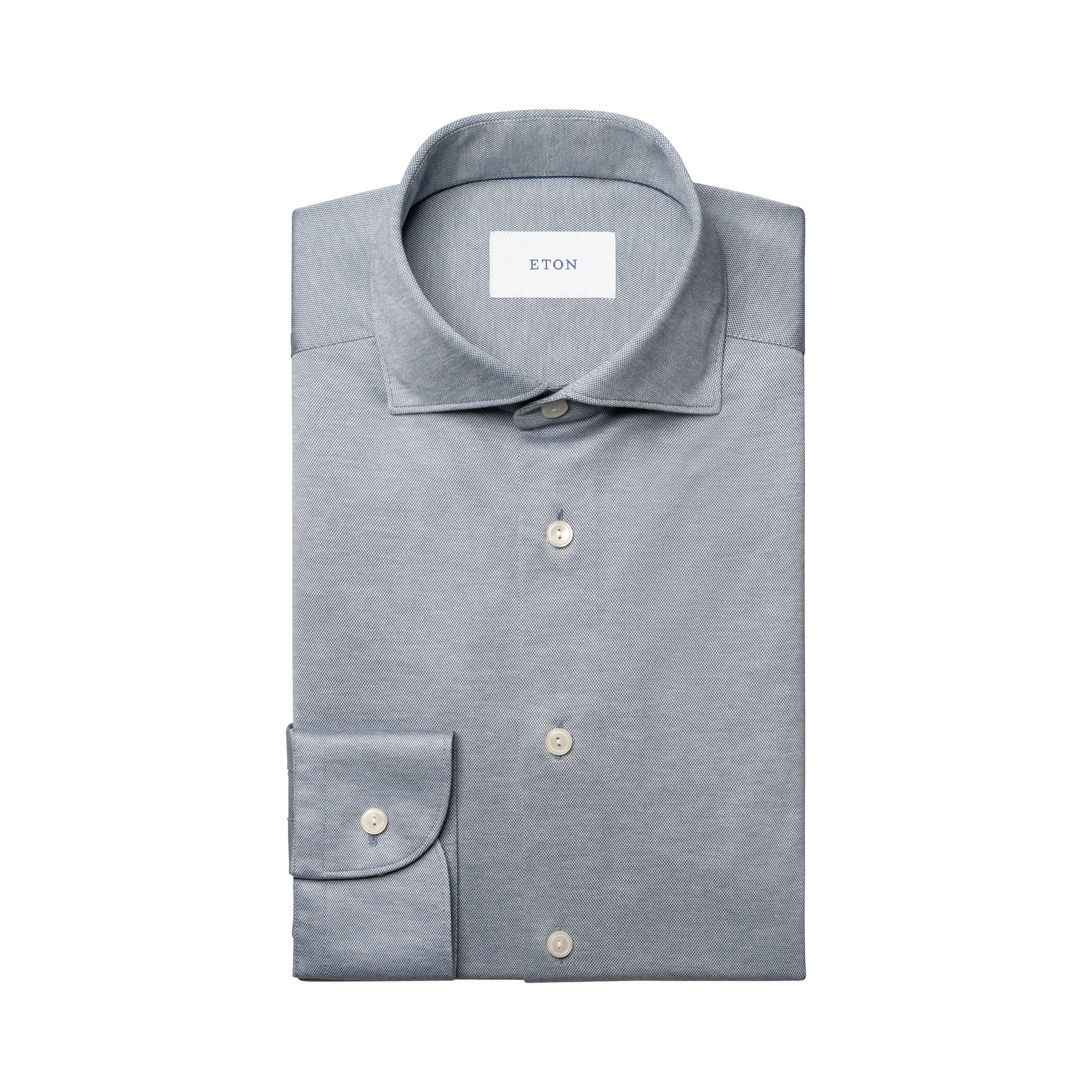 Blue/Gray Filo Di Scozia Knitted Cotton Slim Fit Casual Shirt - ETON