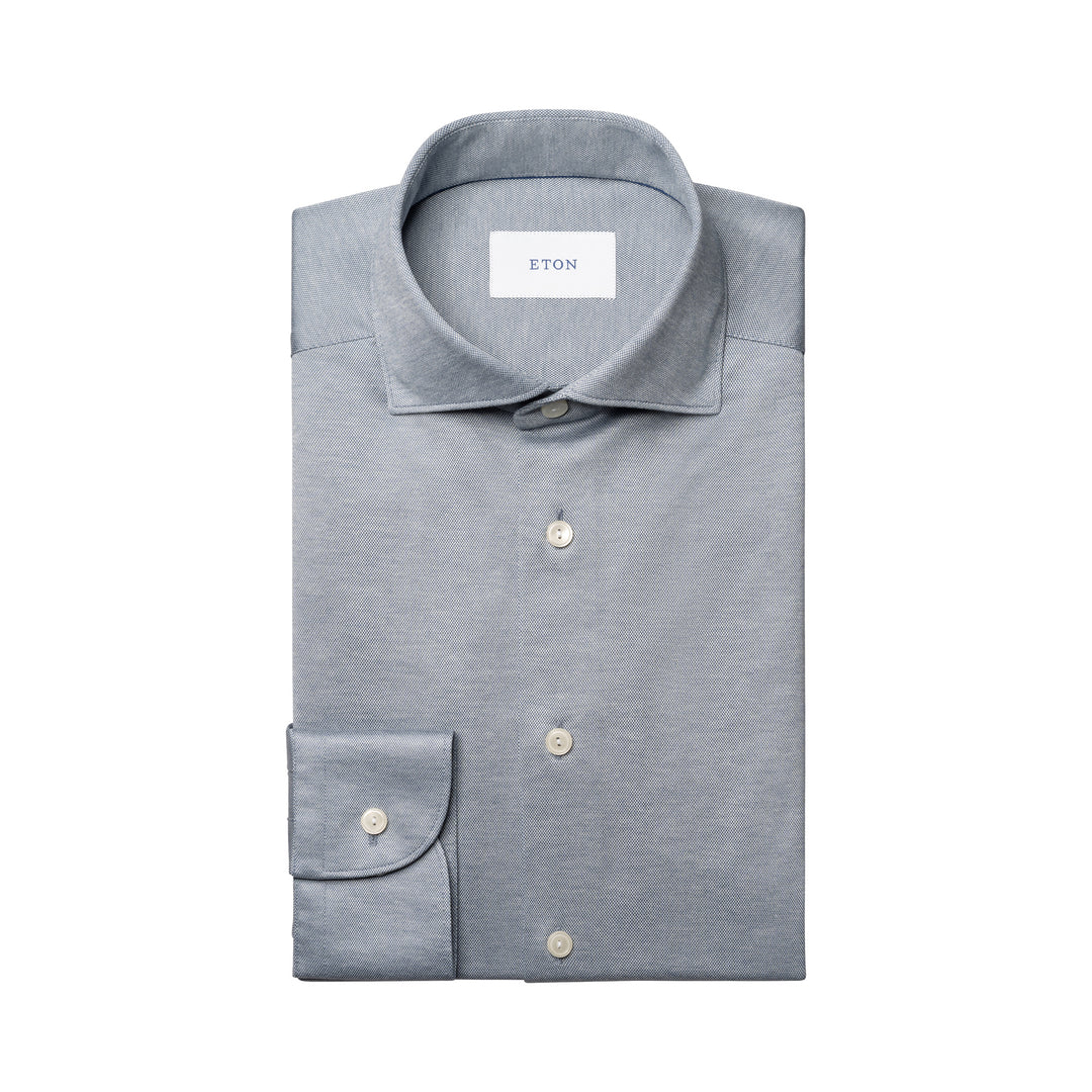 Blue/Gray Filo Di Scozia Knitted Cotton Slim Fit Casual Shirt - ETON