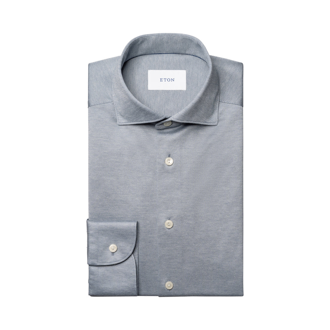 Blue/Gray Filo Di Scozia Knitted Cotton Slim Fit Casual Shirt - ETON