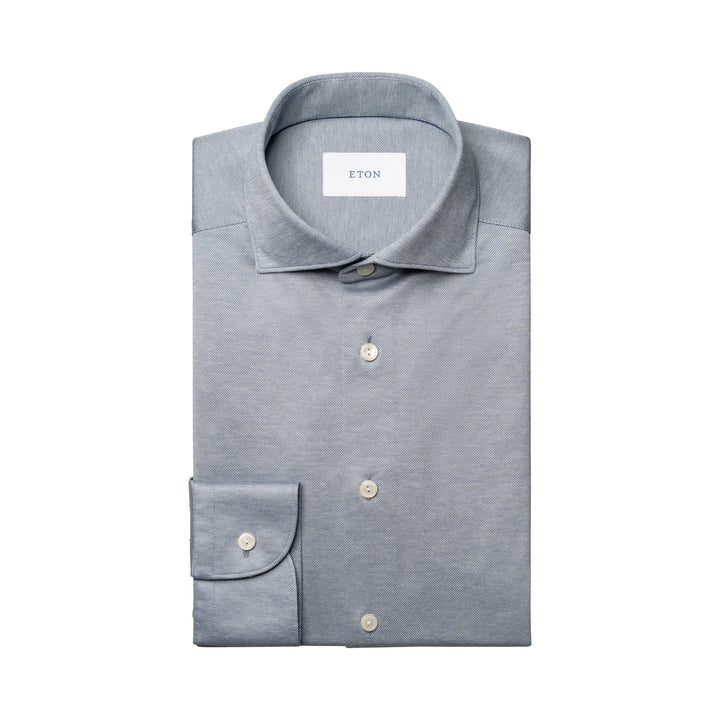 Blue/Gray Filo Di Scozia Knitted Cotton Slim Fit Casual Shirt - ETON