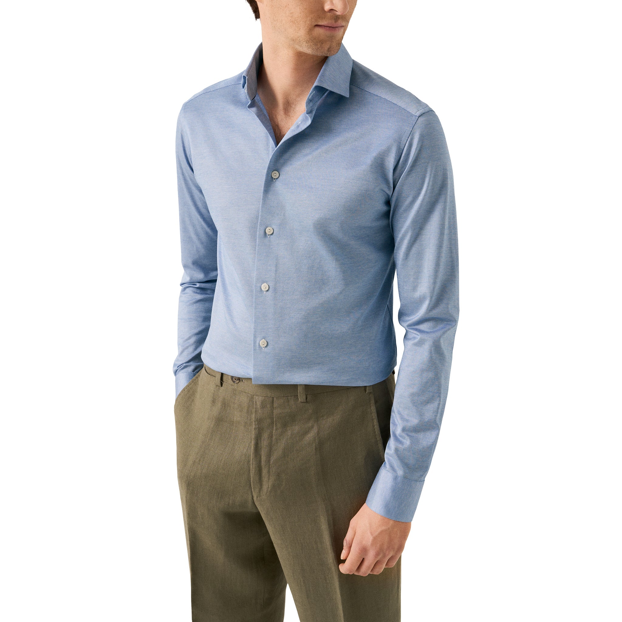 Blue Filo Di Scozia Knitted Cotton Slim Fit Casual Shirt - ETON
