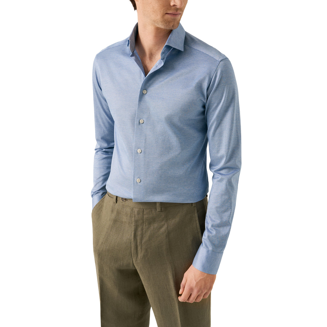 Blue Filo Di Scozia Knitted Cotton Slim Fit Casual Shirt - ETON