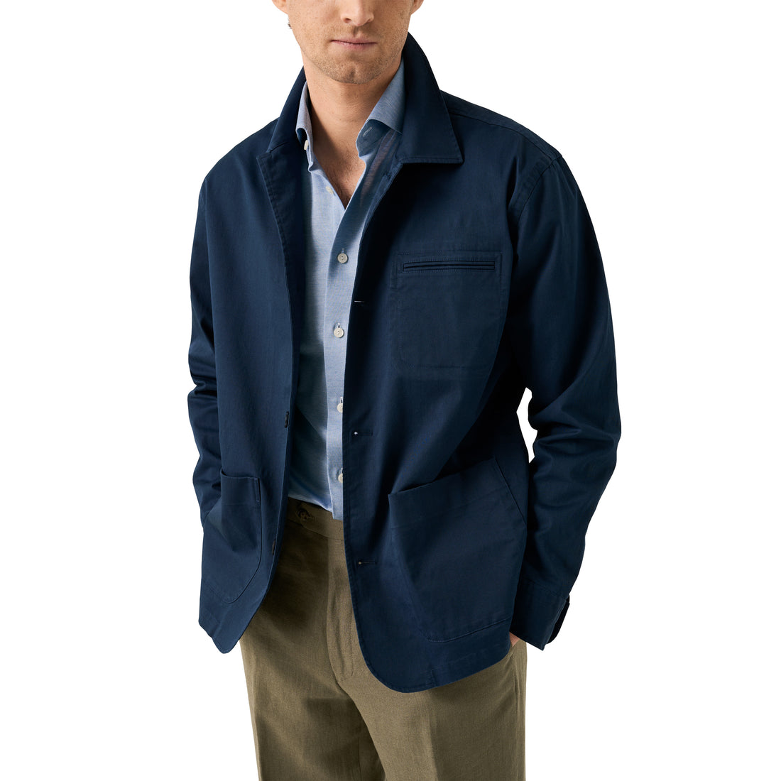 Blue Filo Di Scozia Knitted Cotton Slim Fit Casual Shirt - ETON