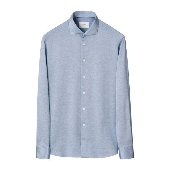Blue Filo Di Scozia Knitted Cotton Slim Fit Casual Shirt - ETON