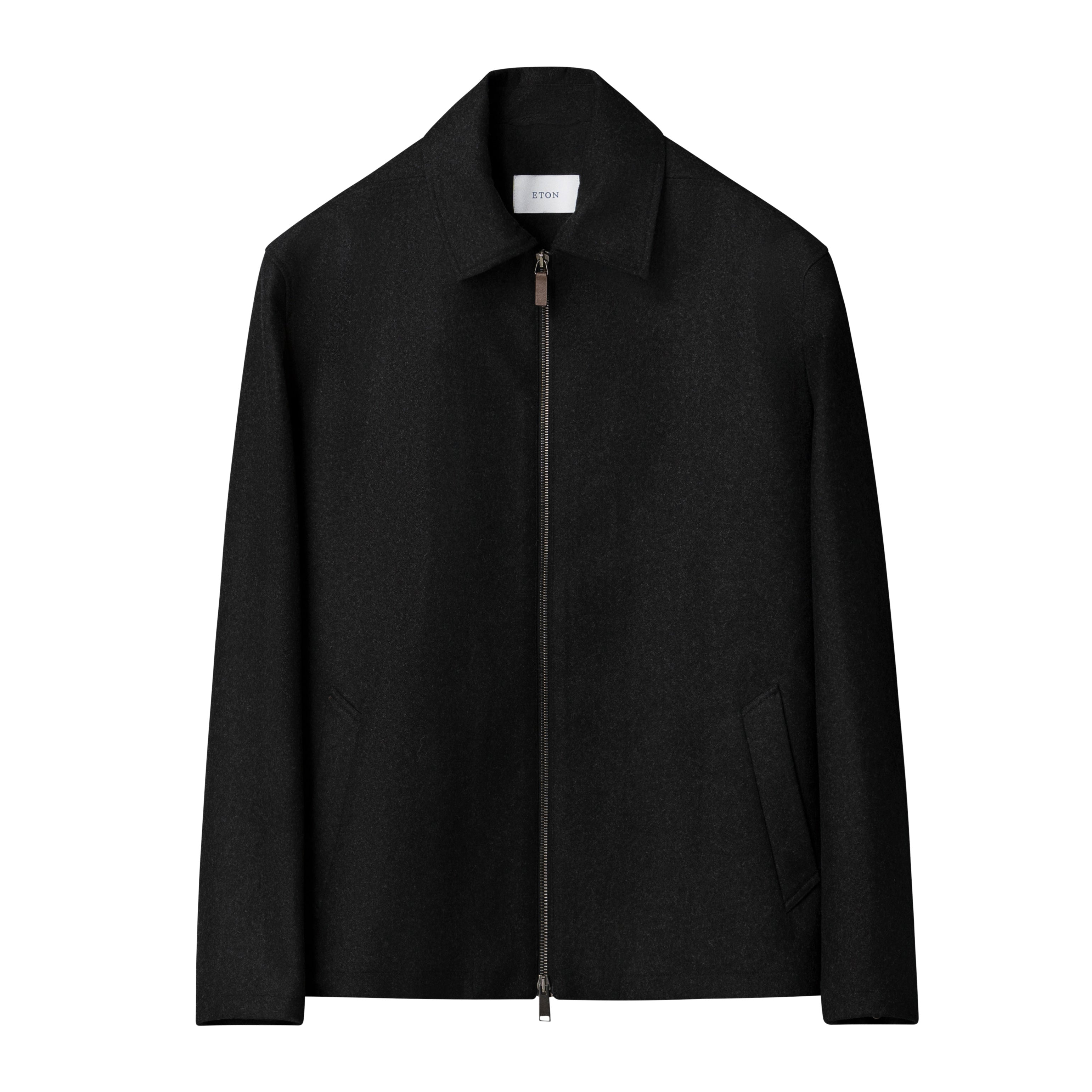 Dark Charcoal Wool Harrington Full Zip Bomber Jacket - ETON