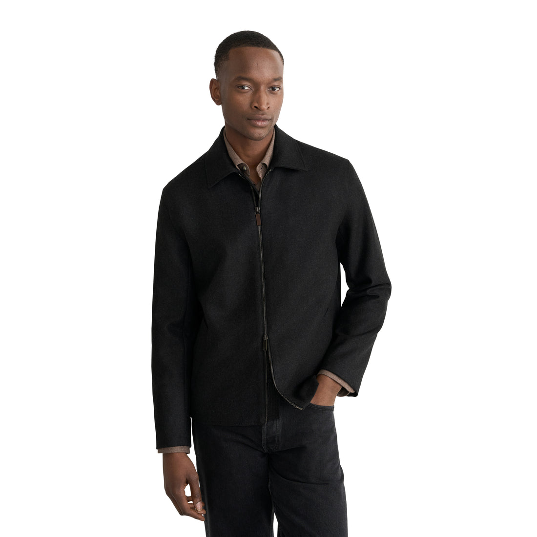 Dark Charcoal Wool Harrington Full Zip Bomber Jacket - ETON