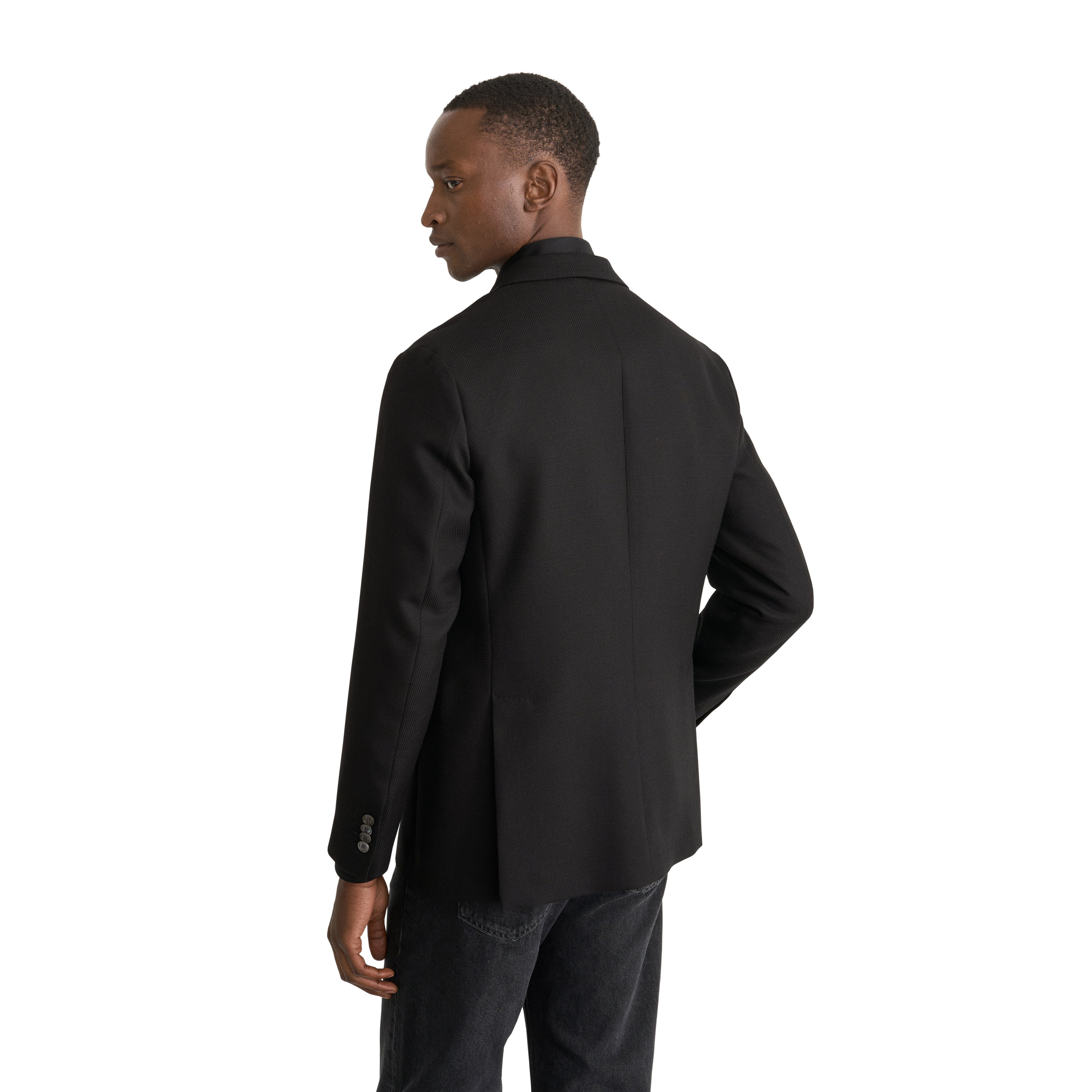 Black Double Breasted Wool Hopsack Soft Jacket - ETON