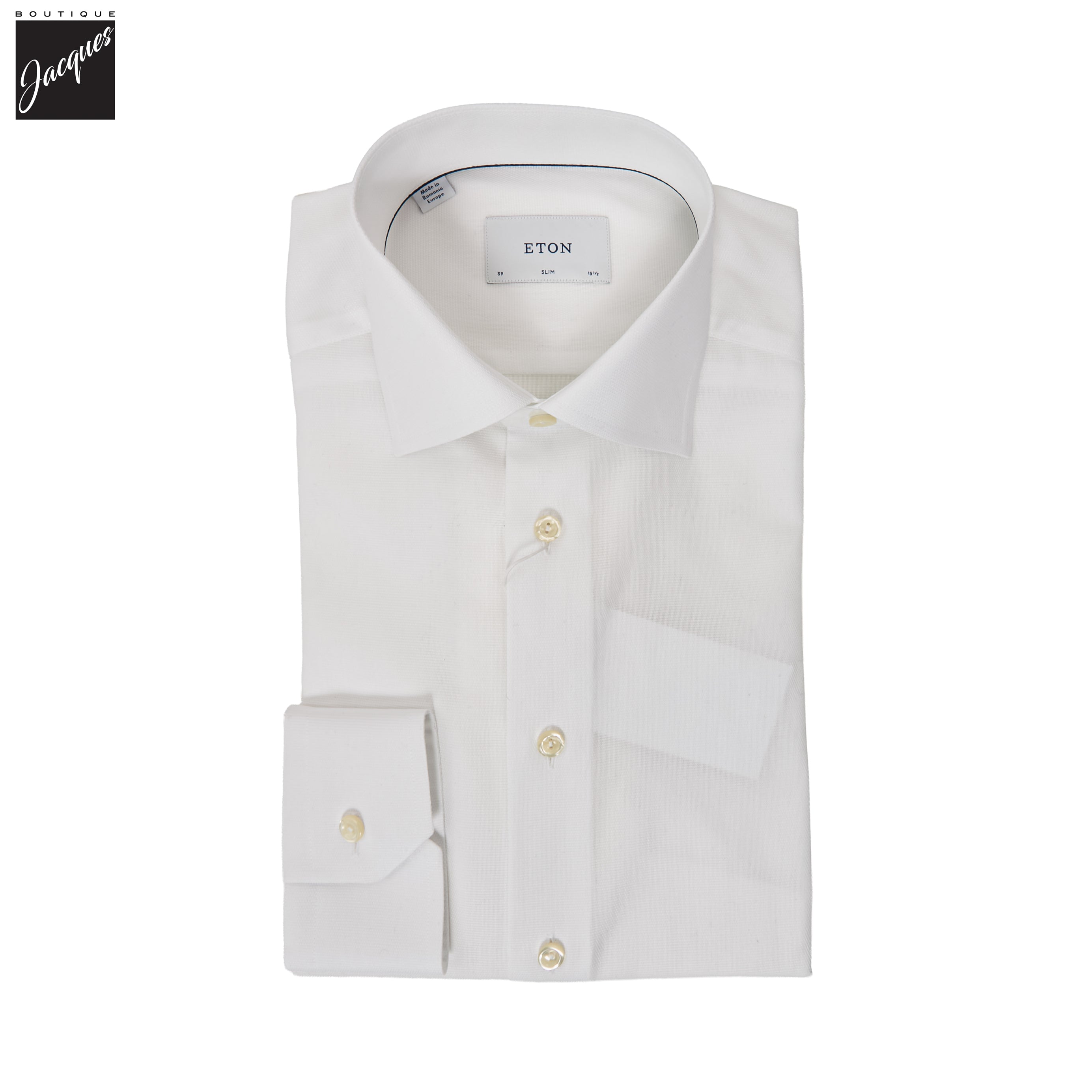 White Semi Solid Signature Twill Slim Fit Shirt - ETON - Boutique Jacques International