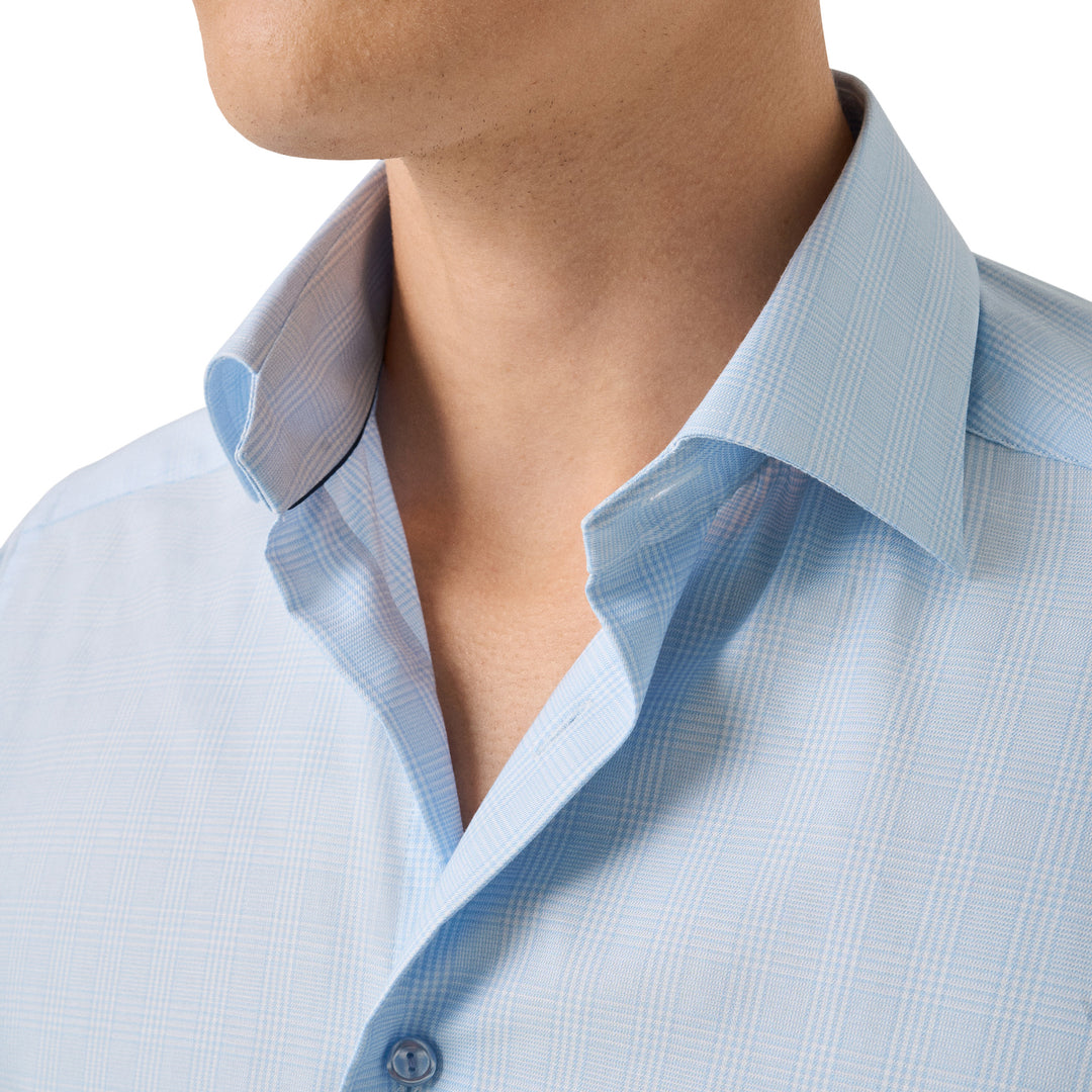 Light Blue Check Cotton-Tencel Lyocell Contemporary Fit Shirt - ETON