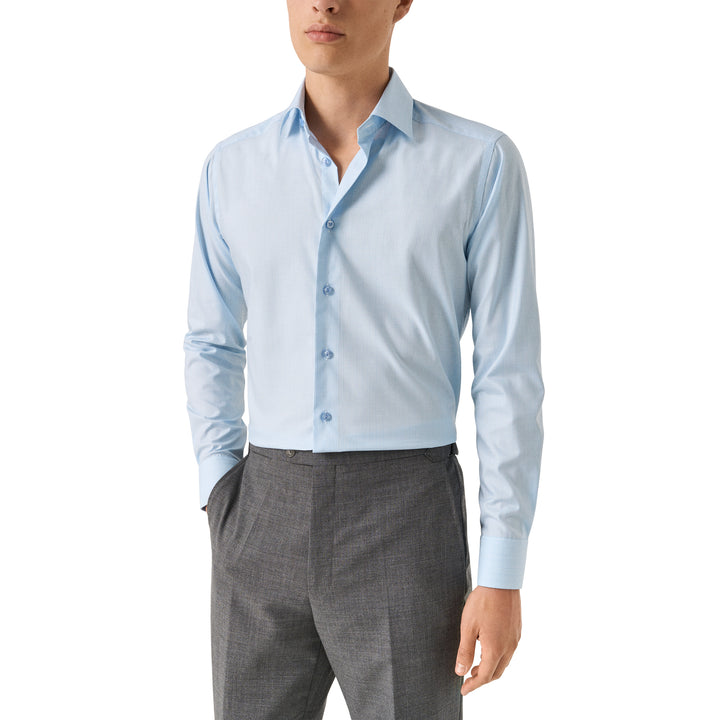 Light Blue Check Cotton-Tencel Lyocell Contemporary Fit Shirt - ETON