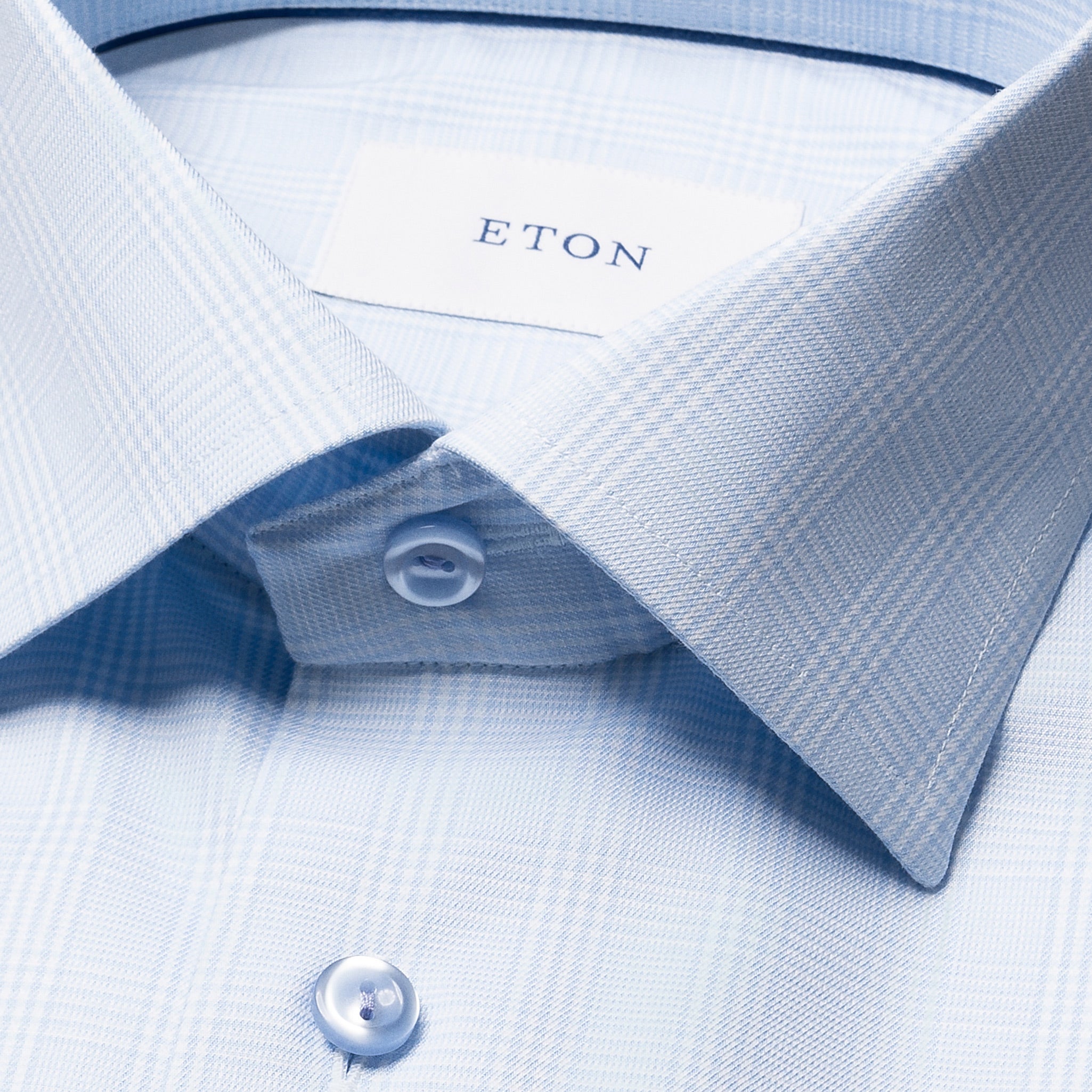 Light Blue Check Cotton-Tencel Lyocell Contemporary Fit Shirt - ETON