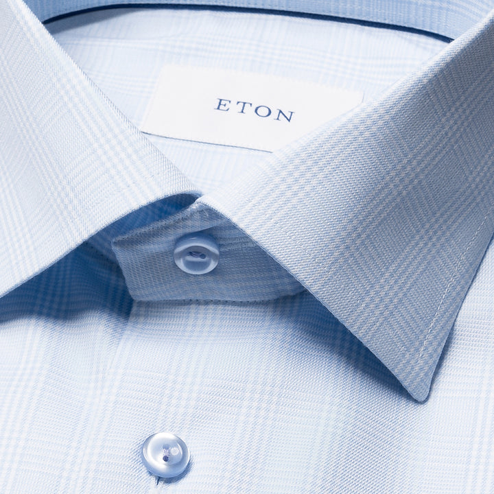 Light Blue Check Cotton-Tencel Lyocell Contemporary Fit Shirt - ETON