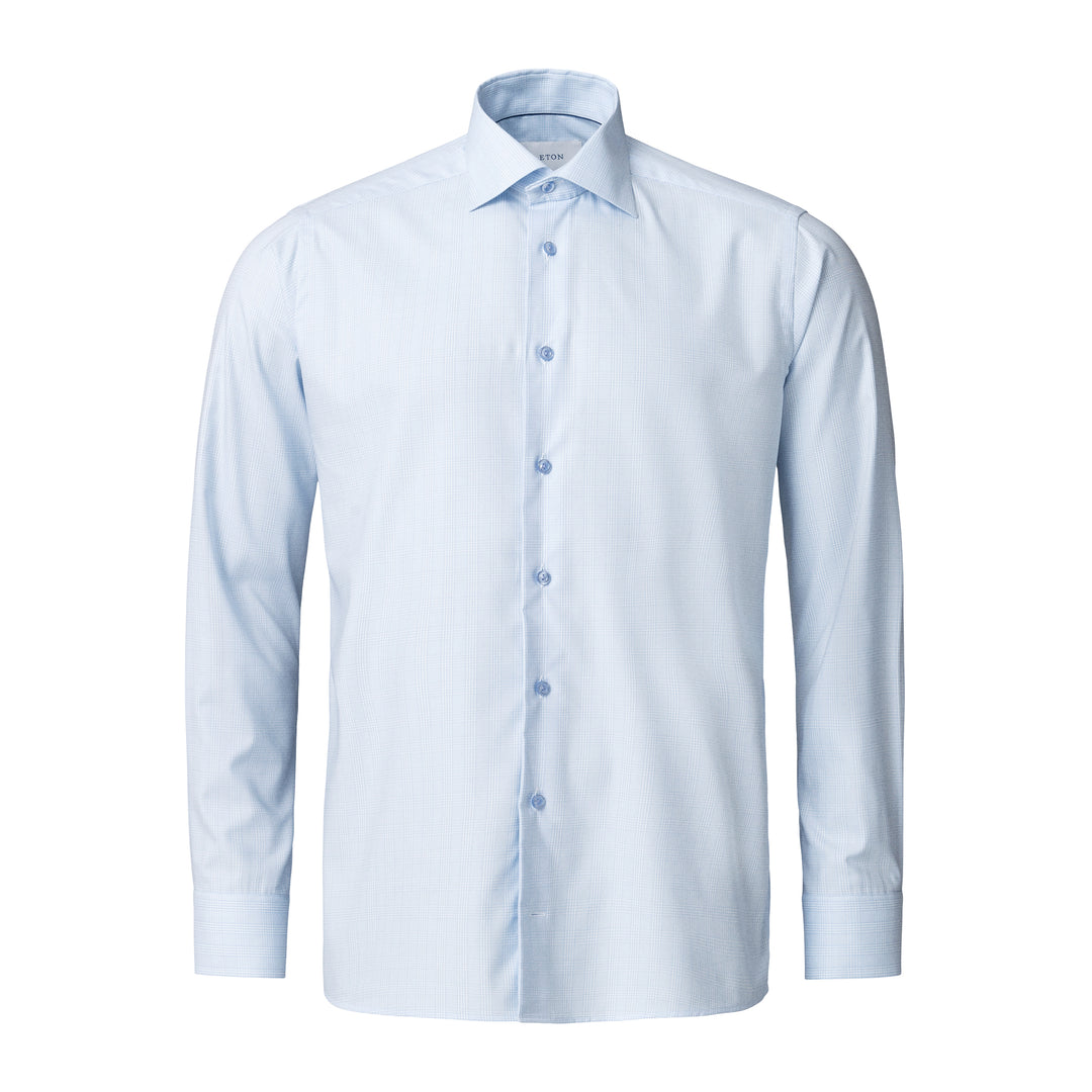 Light Blue Check Cotton-Tencel Lyocell Contemporary Fit Shirt - ETON