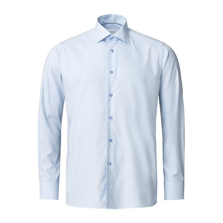 Light Blue Check Cotton-Tencel Lyocell Contemporary Fit Shirt - ETON