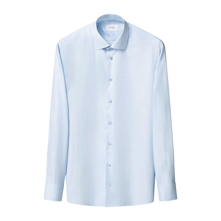 Light Blue Check Cotton-Tencel Lyocell Contemporary Fit Shirt - ETON