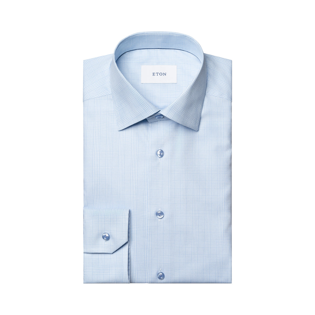 Light Blue Check Cotton-Tencel Lyocell Contemporary Fit Shirt - ETON