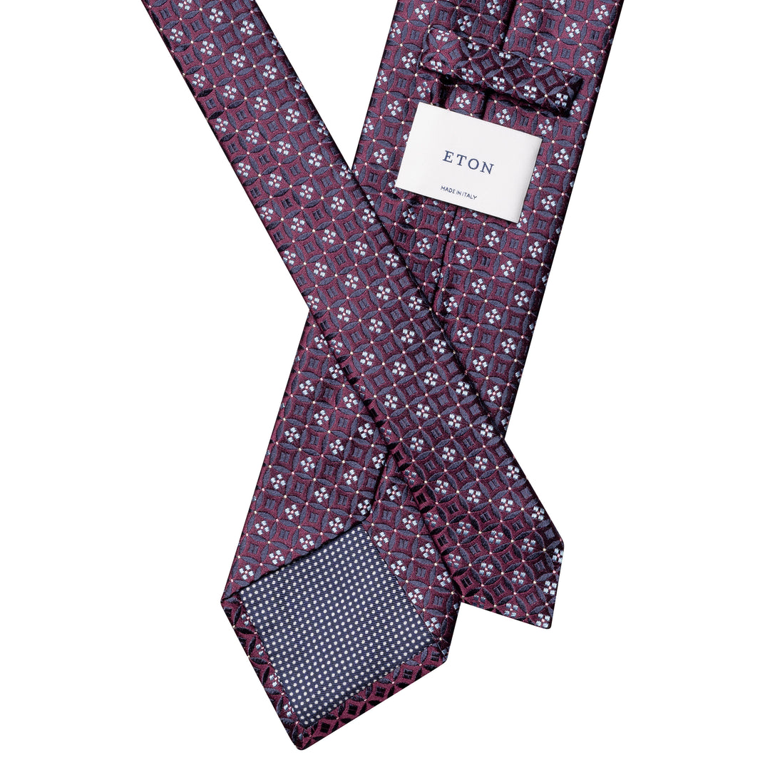 Dark Purple & Burgundy Floral Medallion Woven Silk Tie - ETON