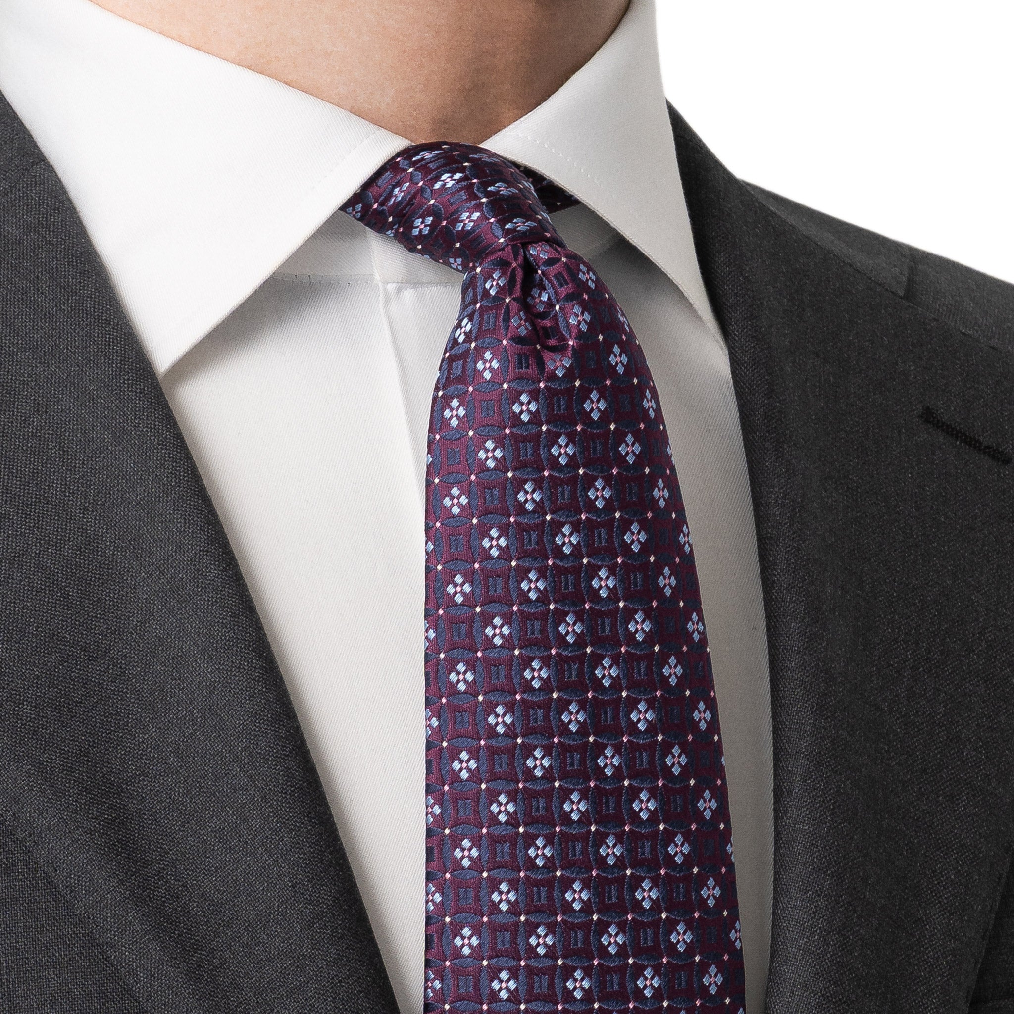 Dark Purple & Burgundy Floral Medallion Woven Silk Tie - ETON