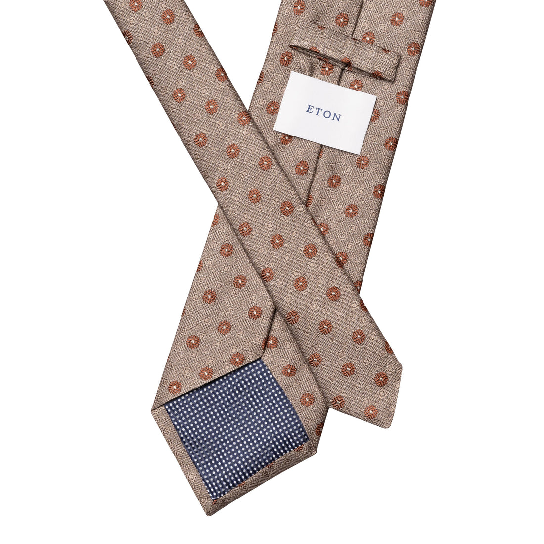 Beige Floral Woven Shantung Silk Tie - ETON