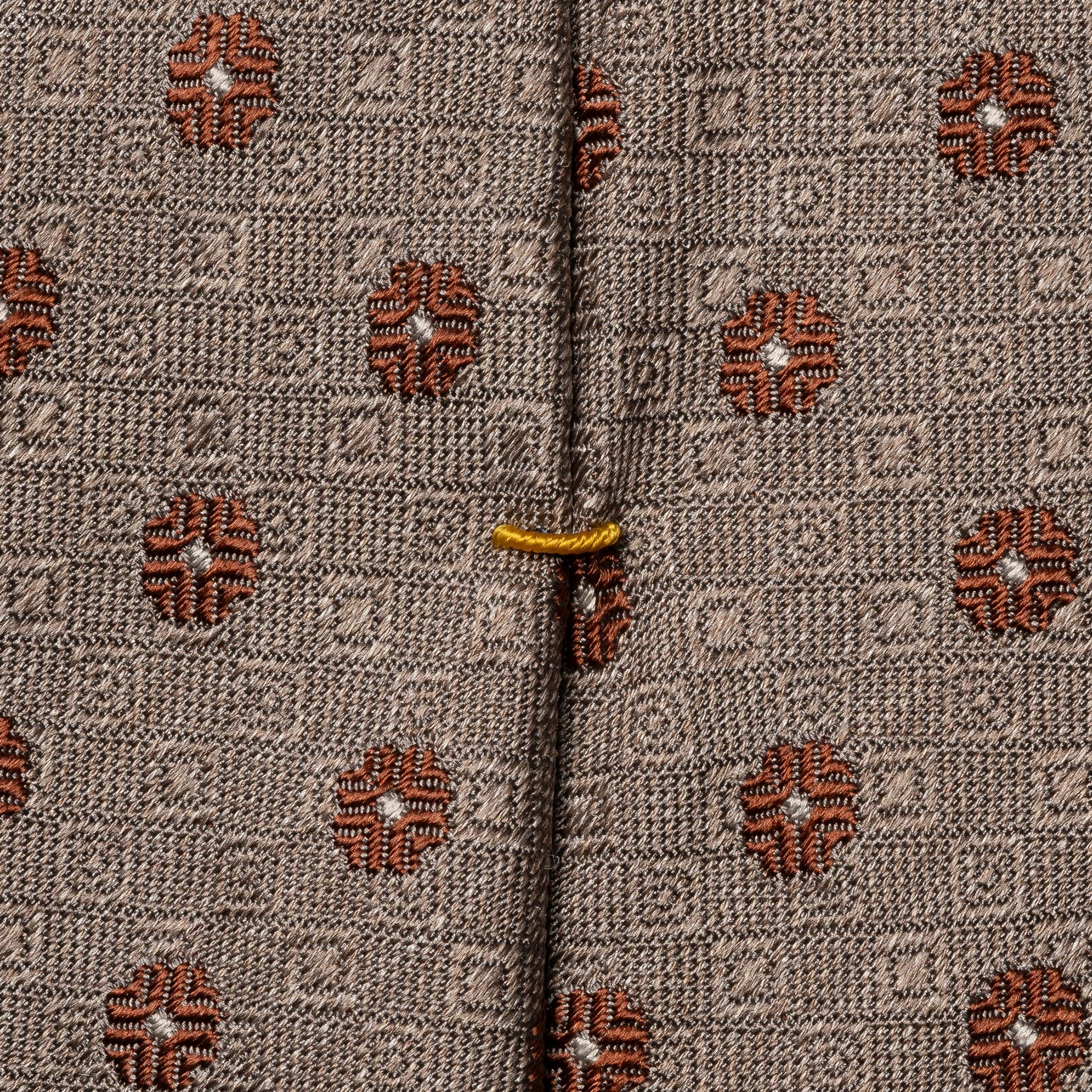 Beige Floral Woven Shantung Silk Tie - ETON