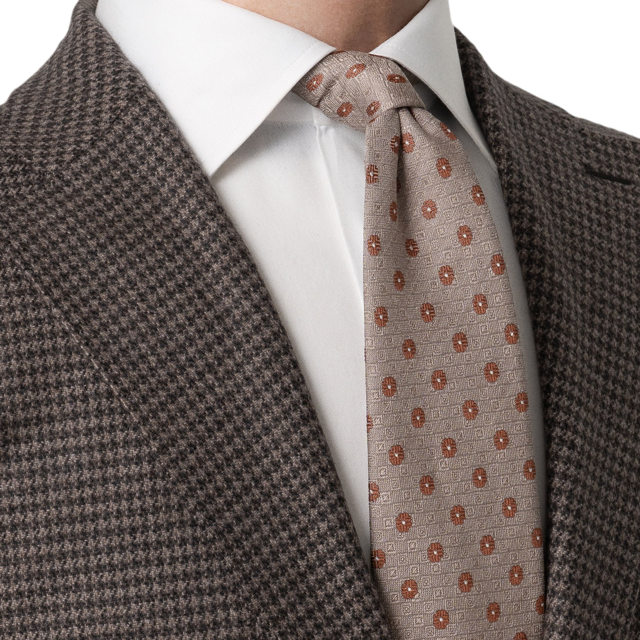 Beige Floral Woven Shantung Silk Tie - ETON