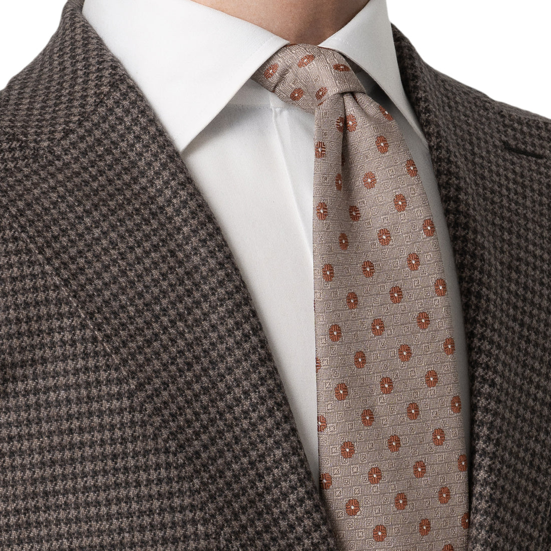Beige Floral Woven Shantung Silk Tie - ETON